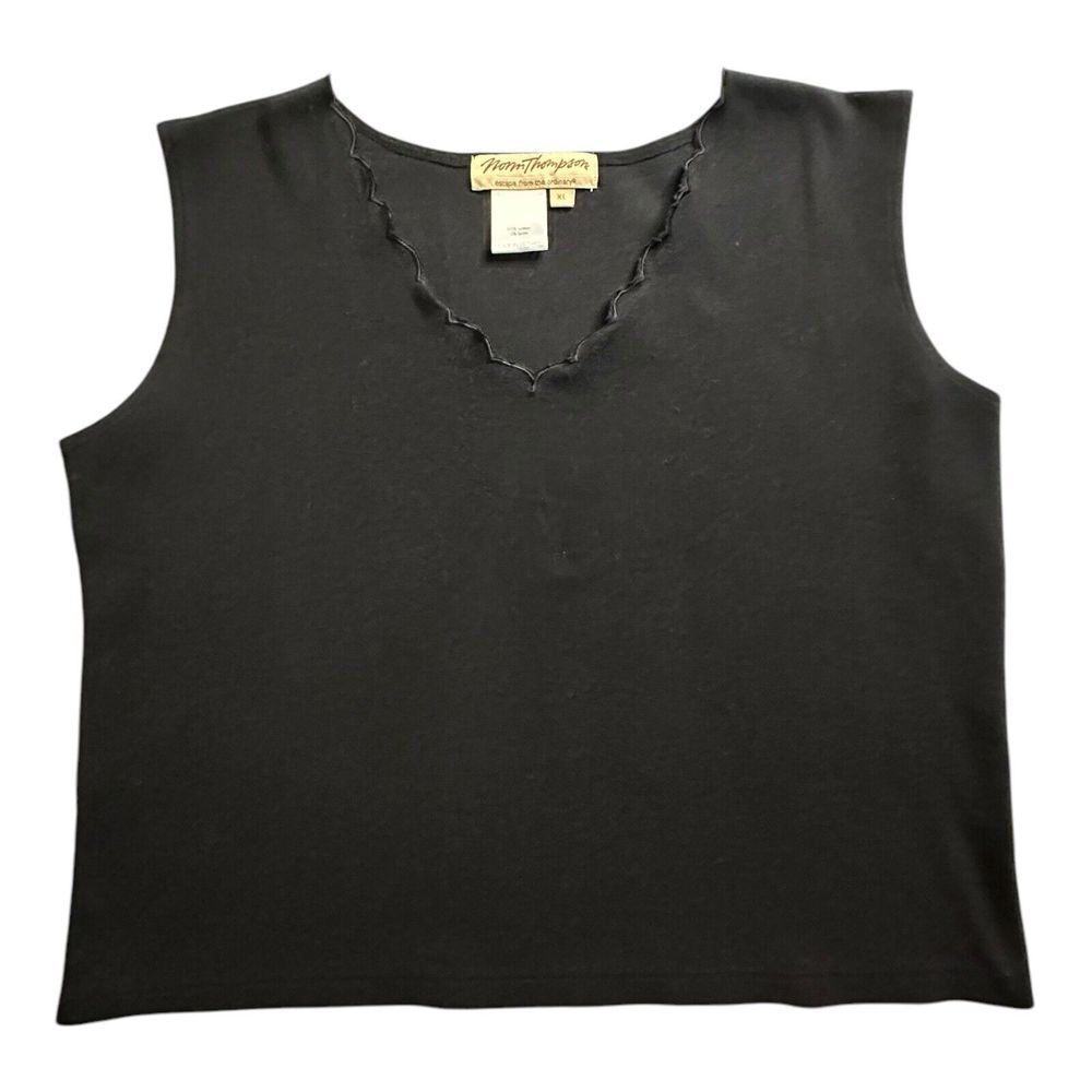 Norm‎ Thompson XL Sleeveless Basic Top Black Paisley Boho Embroidered
